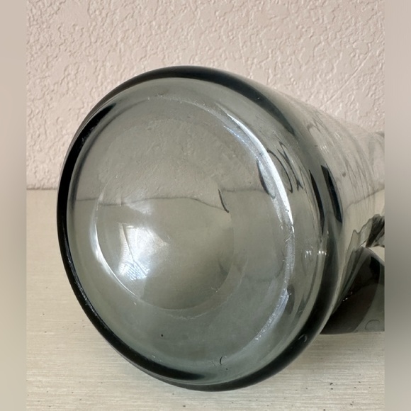 Blown Art Glass Cocktail Martini Pitcher Smoke Gray Applied Handle Spout 11.5” - Picture 7 of 13